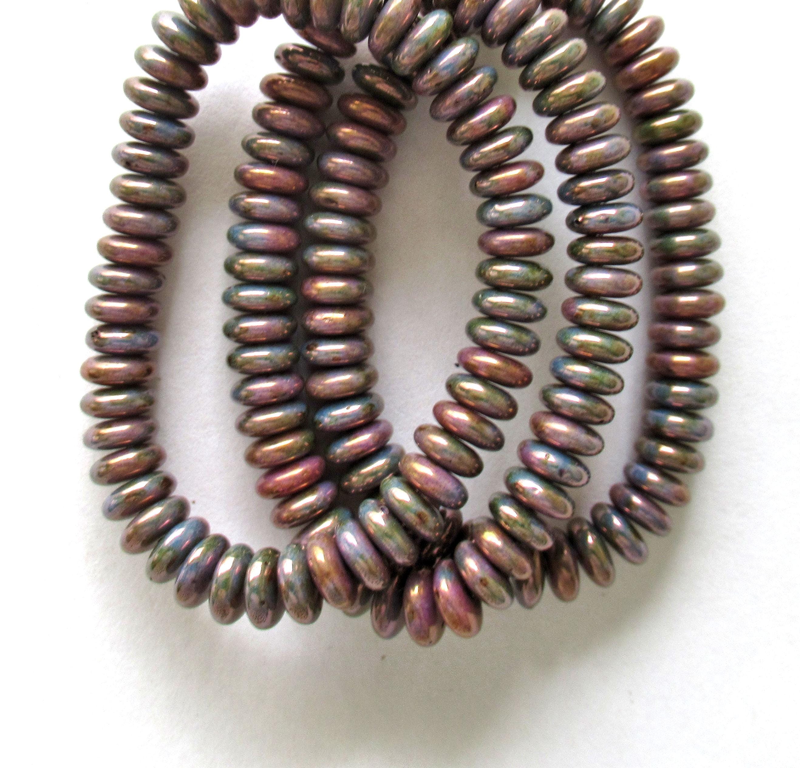 Lot of 50 6mm Czech glass rondelle spacer beads - opaque blue beads with purple luster iris finish - flat spacers or rondelles C00521