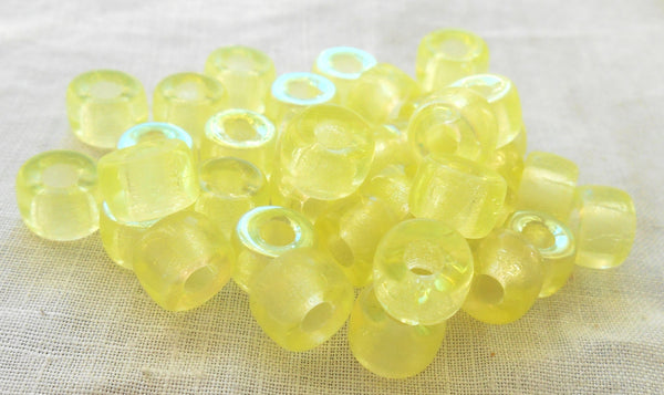 25 9mm Czech Jonquil AB yellow glass pony roller beads, large big hole crow beads, C9325