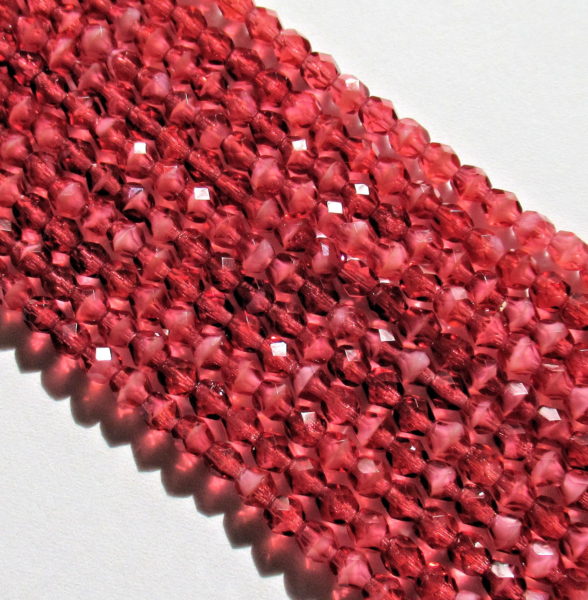 50 4mm Czech glass beads - pearl fuchsia pink faceted round beads - C0039