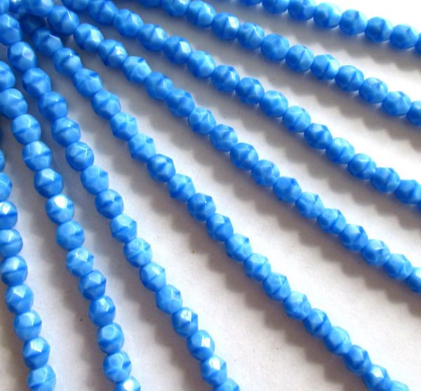 25 6mm Czech glass beads - dark sky blue coral silky beads - fire polished faceted round beads - C0085