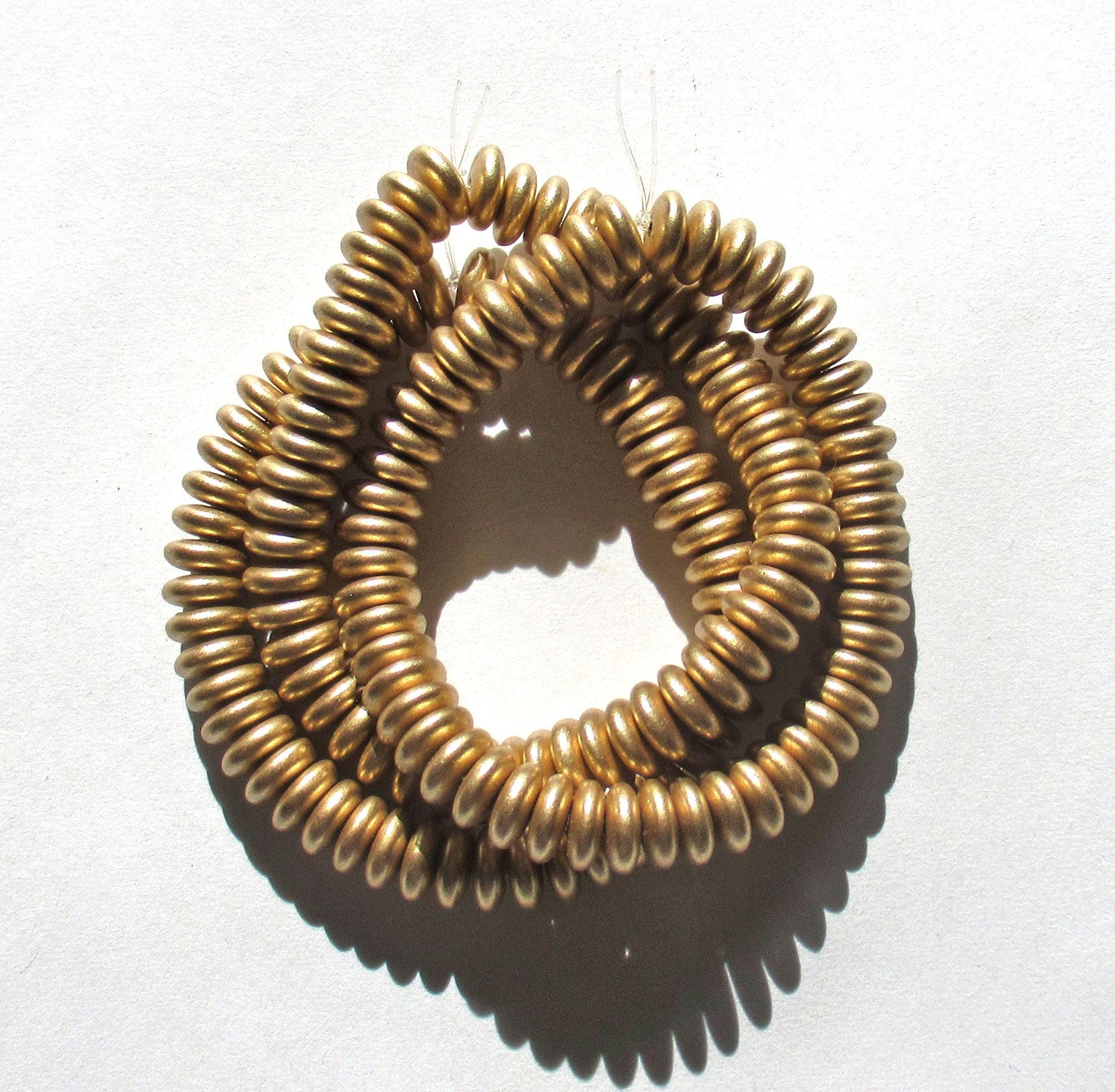 50 6mm Czech glass rondelle beads, matte metallic flax gold spacers or rondelles C00611 - Glorious Glass Beads