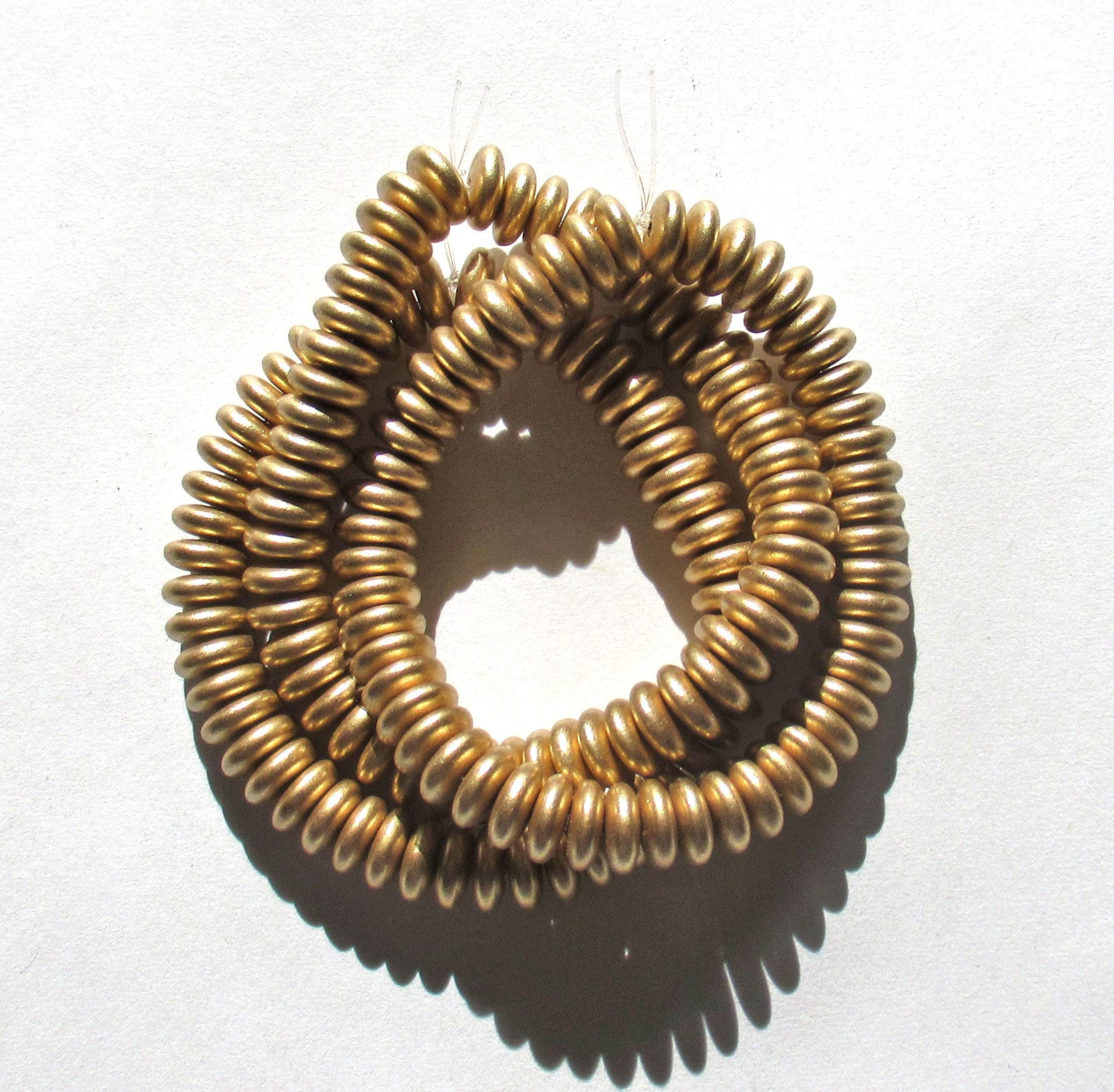 50 6mm Czech glass rondelle beads, matte metallic flax gold spacers or rondelles C00611