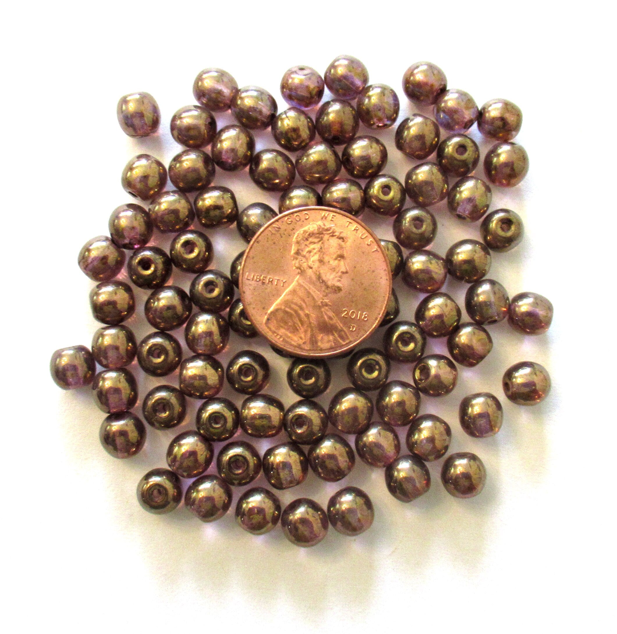 Lot of 50 6mm Czech glass druks - iridescent lumi brown smooth round druk beads C00121