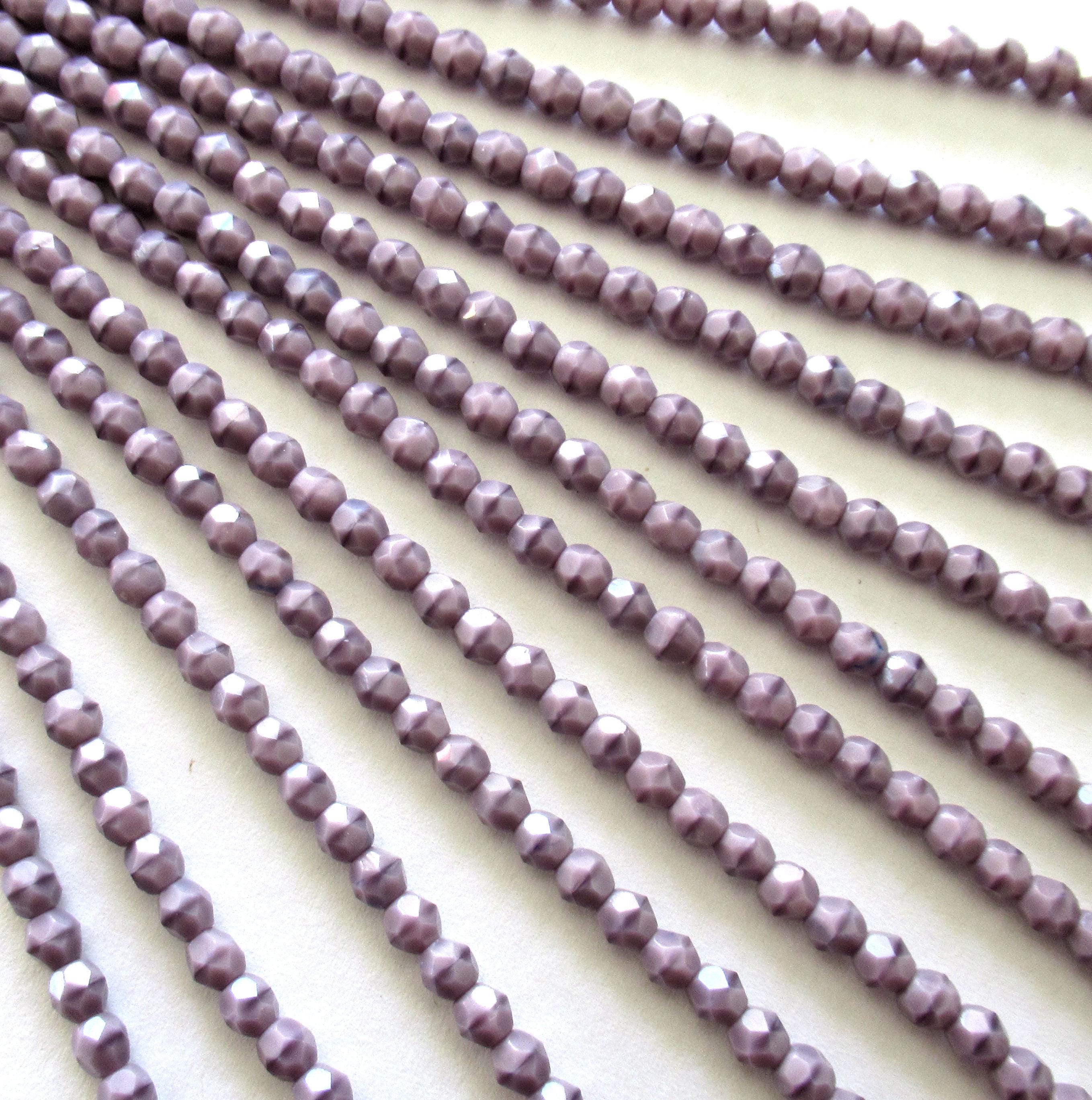 50 4mm Czech glass beads - Opaque Lavender Coral - light purple faceted smooth round beads - C0037
