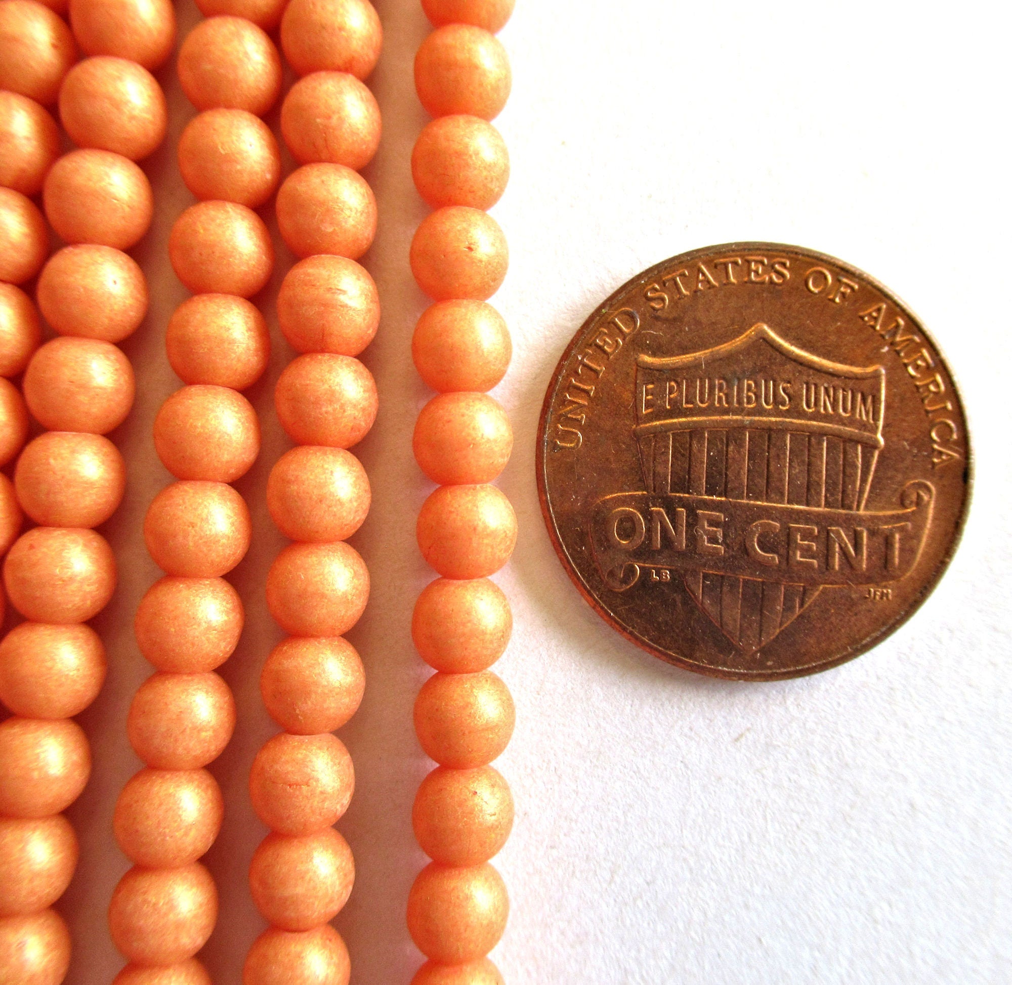 Lot of 100 4mm Czech glass druks - Pacifica Tangerine / opaque orange - pressed glass smooth round druk beads - C0018