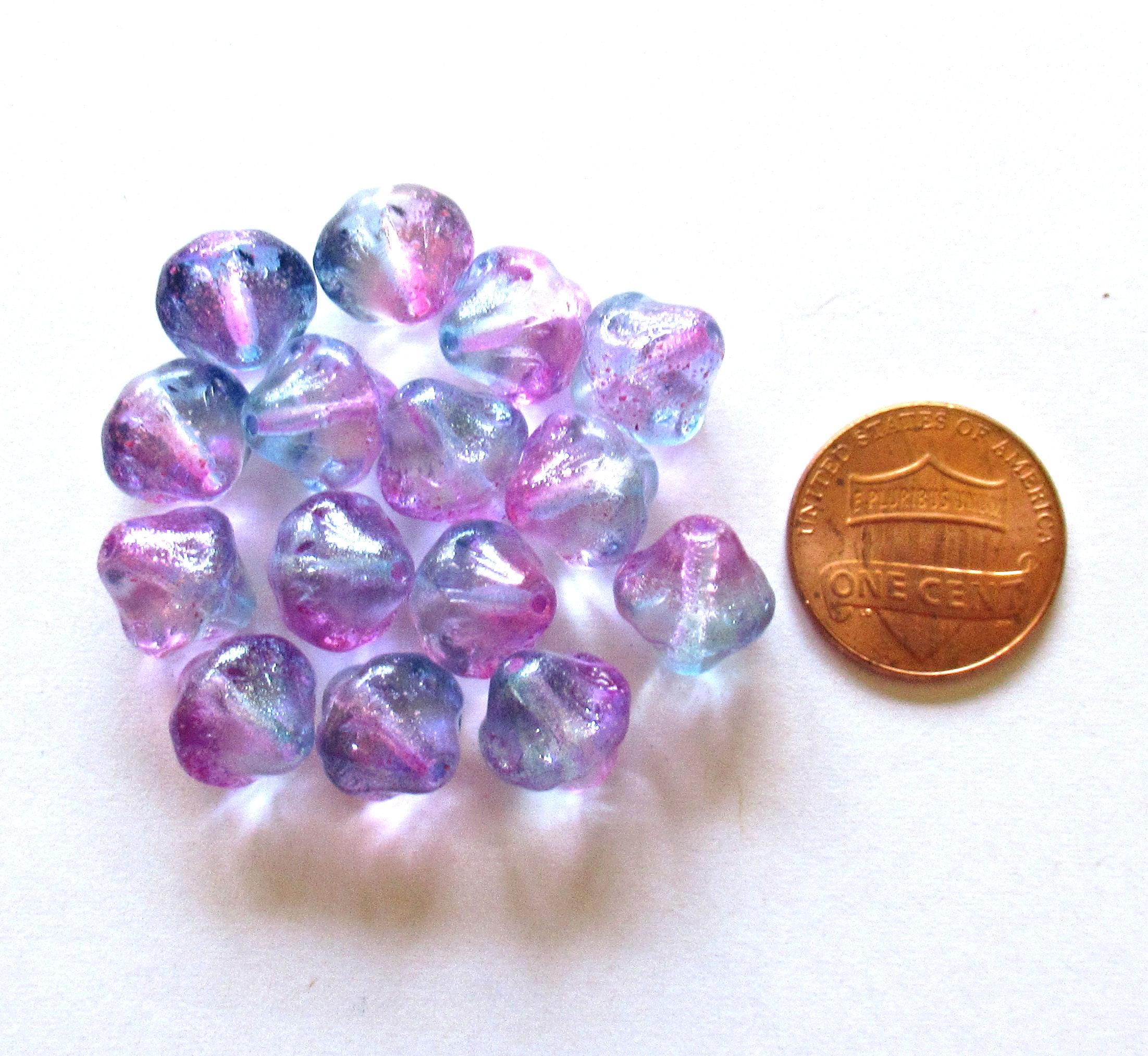 Six large Czech glass bicones - 11mm - pink & blue w/ a luster finish - C00201