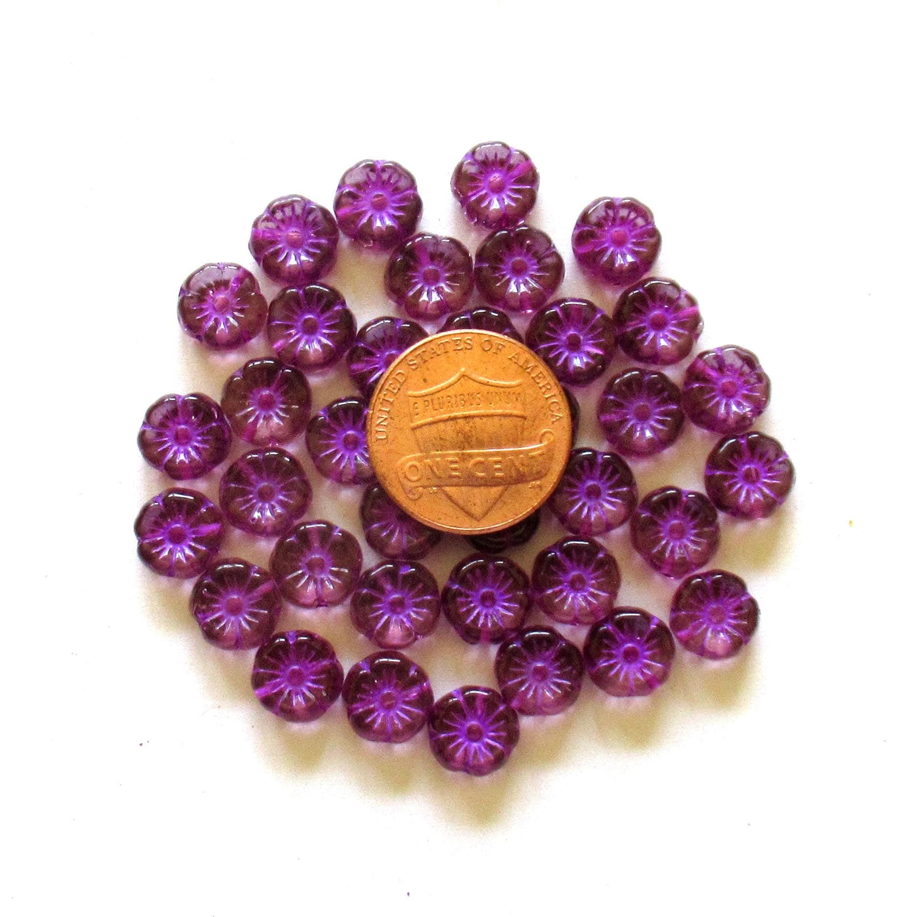 15 Czech glass flower beads - 8mm - light amethyst with a purple wash - Hawaiian hibiscus flower beads - C00601