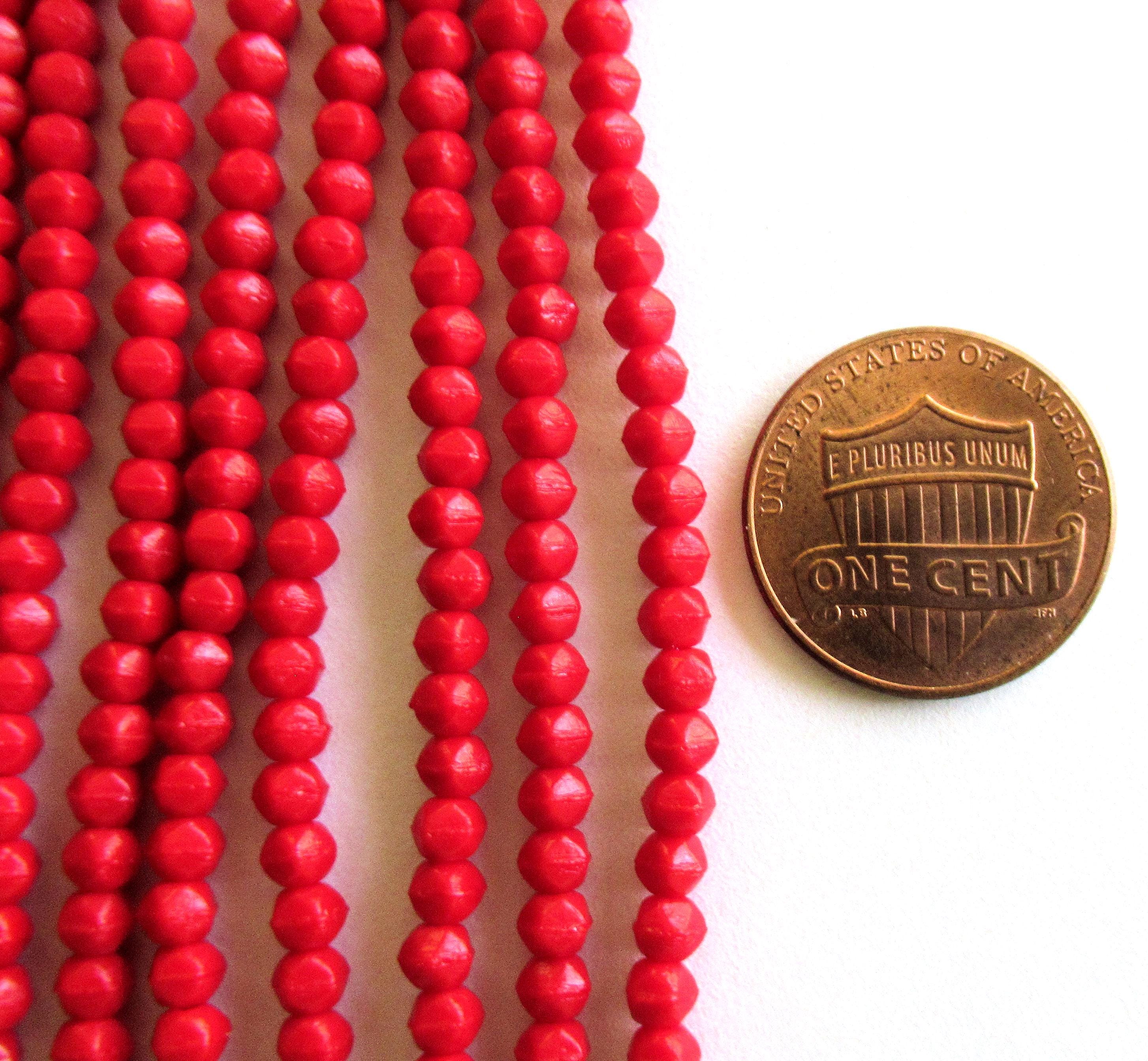100 3mm English cut Czech glass beads - opaque red spacer beads - pressed glass beads - C0058