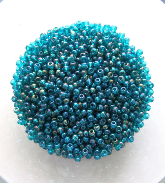 24 grams Czech 6/0 Czech glass seed beads - Teal blue green ab beads - size 6 Preciosa Rocaille 4mm spacer beads - C00201