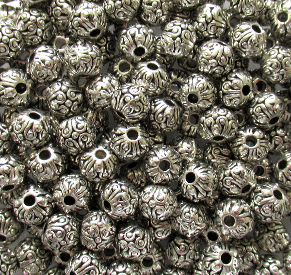 Antique Tibetan style - silver tone metal alloy beads - 5mm - ornate round beads - 30 pieces - C0087