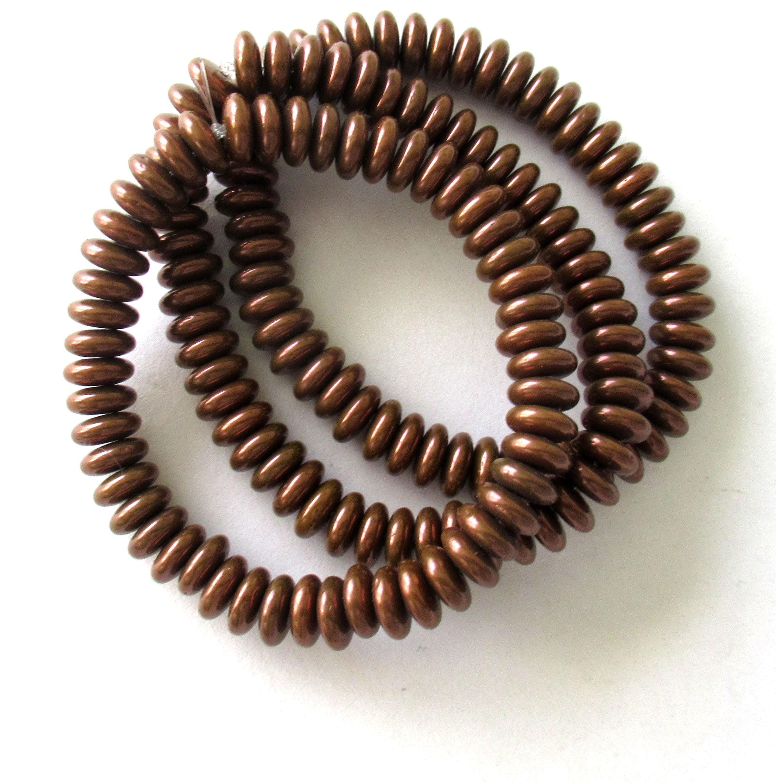 Lot of 50 6mm Czech glass rondelle spacer beads - opaque dark bronze flat spacers or rondelles C0521