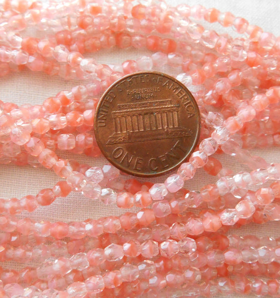 50 3mm Czech glass beads, light Crystal Rosaline peach pink firepolished faceted round beads C6650