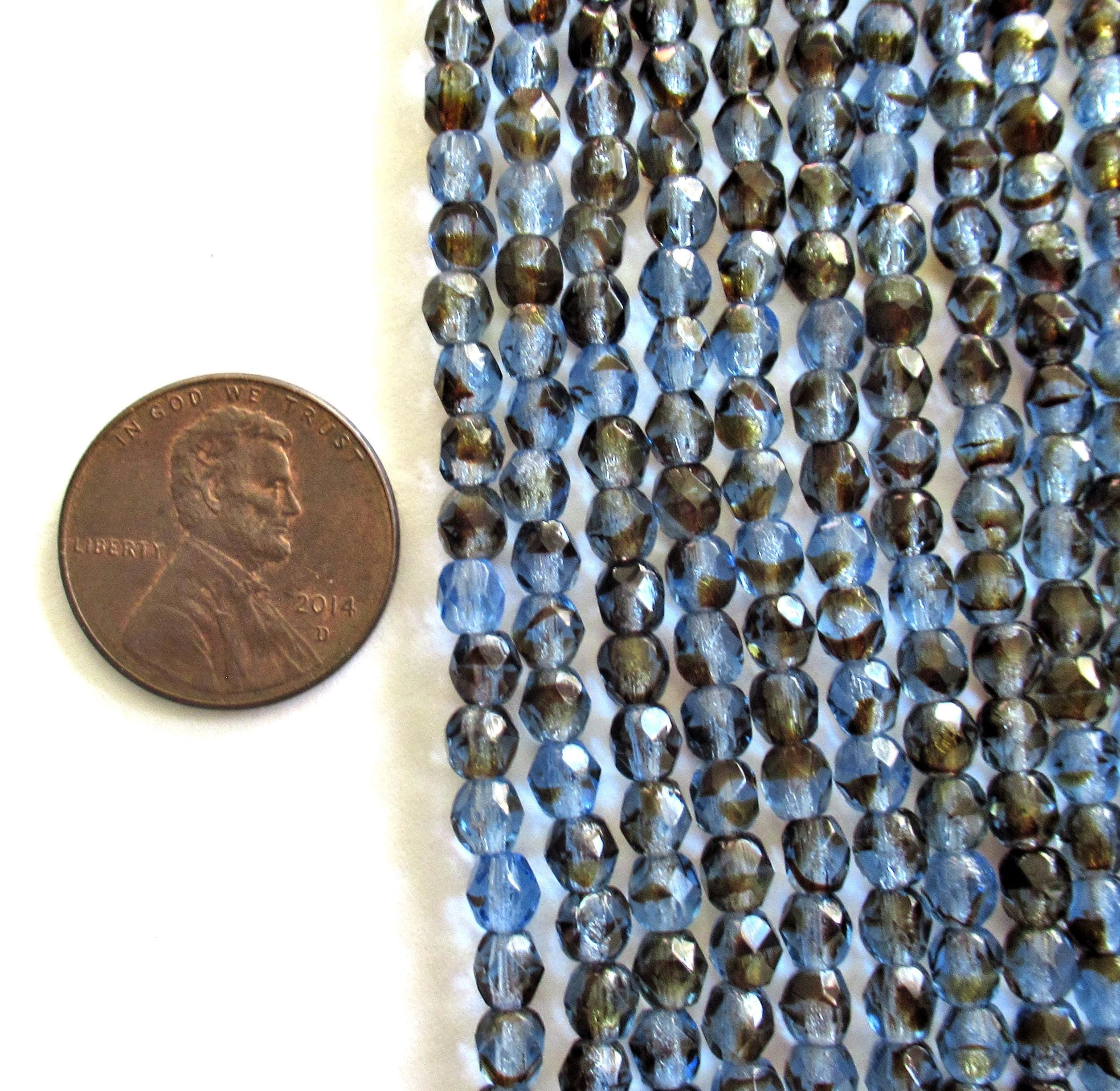 50 4mm Czech glass beads - sapphire tortoiseshell - brown & blue mix - faceted round beads - C0026