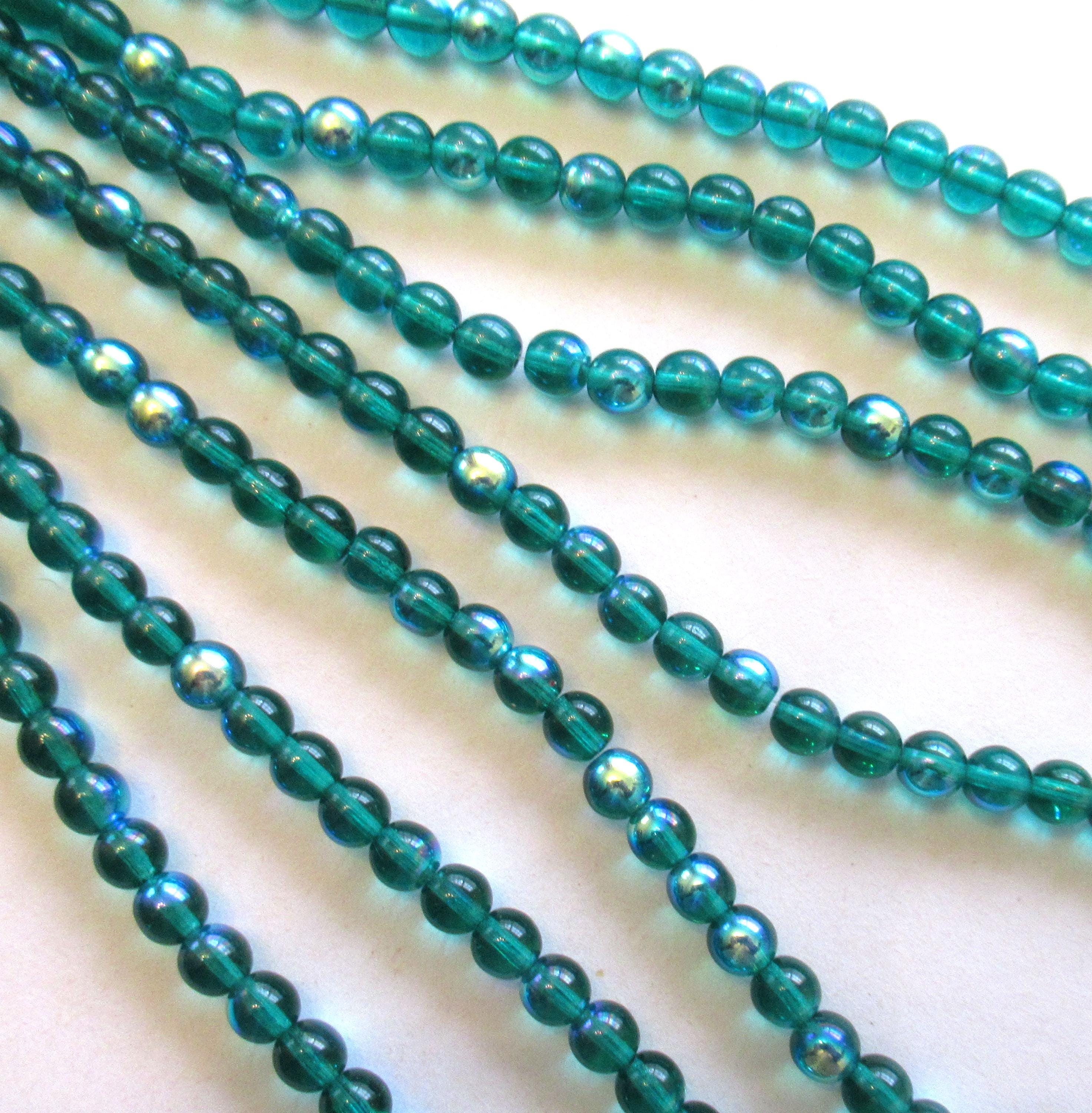 50 6mm Czech green glass beads - Emerald Green AB - smooth round druk beads - C0005