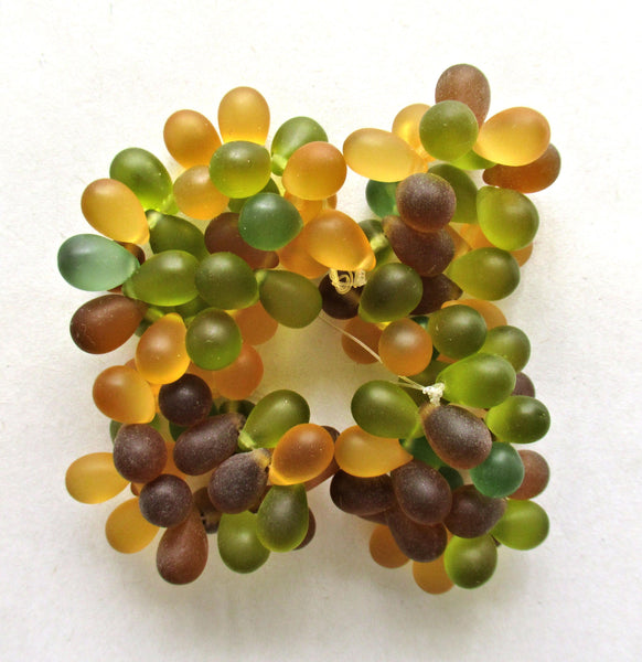 25 Czech glass drop beads - translucent matte amber, green & topaz brown mix - smooth teardrop beads - 9 x 6mm C00531