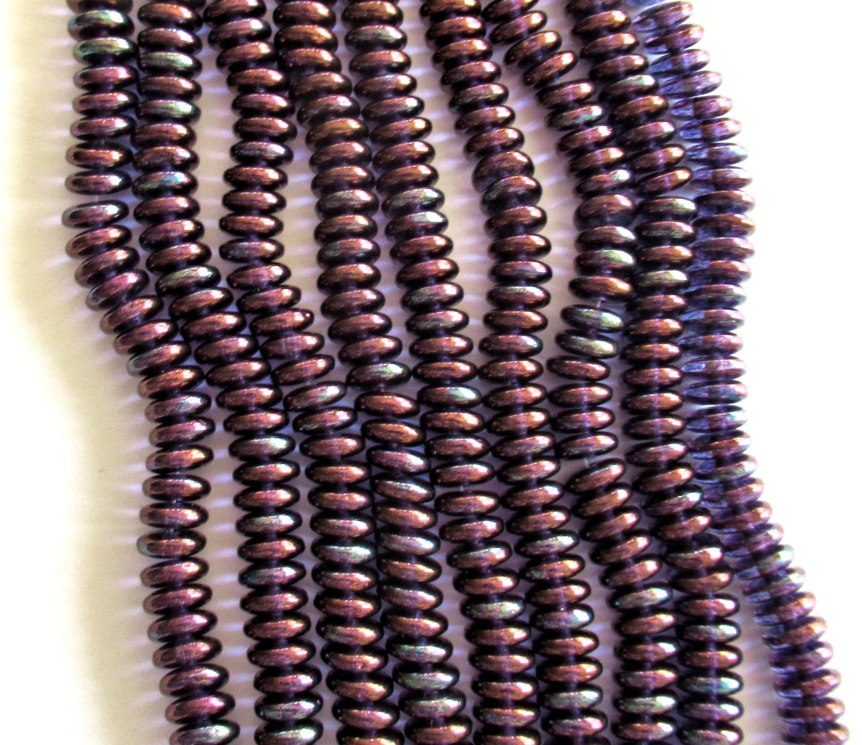 50 6mm Czech glass rondelle beads - Luster Transparent Dark Amethyst - purple flat spacers or rondelles - C0045 - Glorious Glass Beads