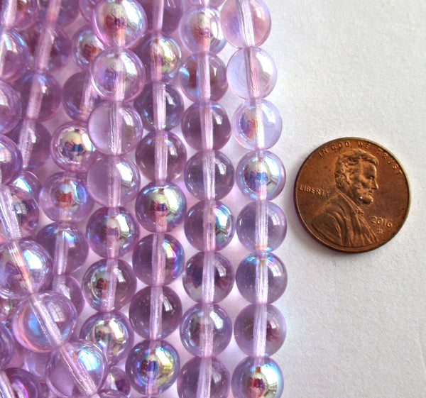 25 8mm Czech glass druk beads - alexandrite purple or lavender ab smooth round druk beads - C0042
