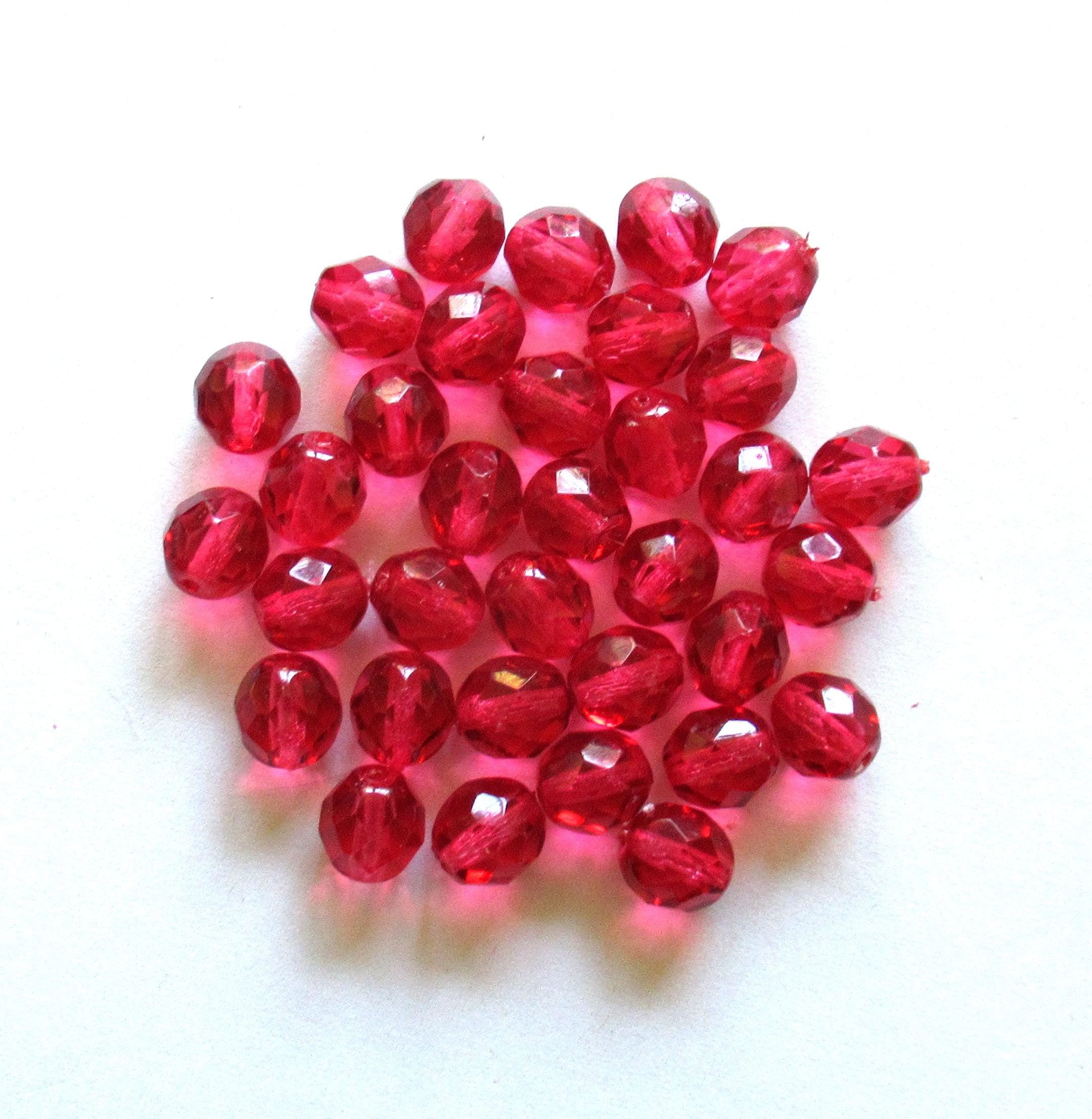 25 8mm Czech glass beads - cranberry red or pink - fire polished faceted round beads - C0059