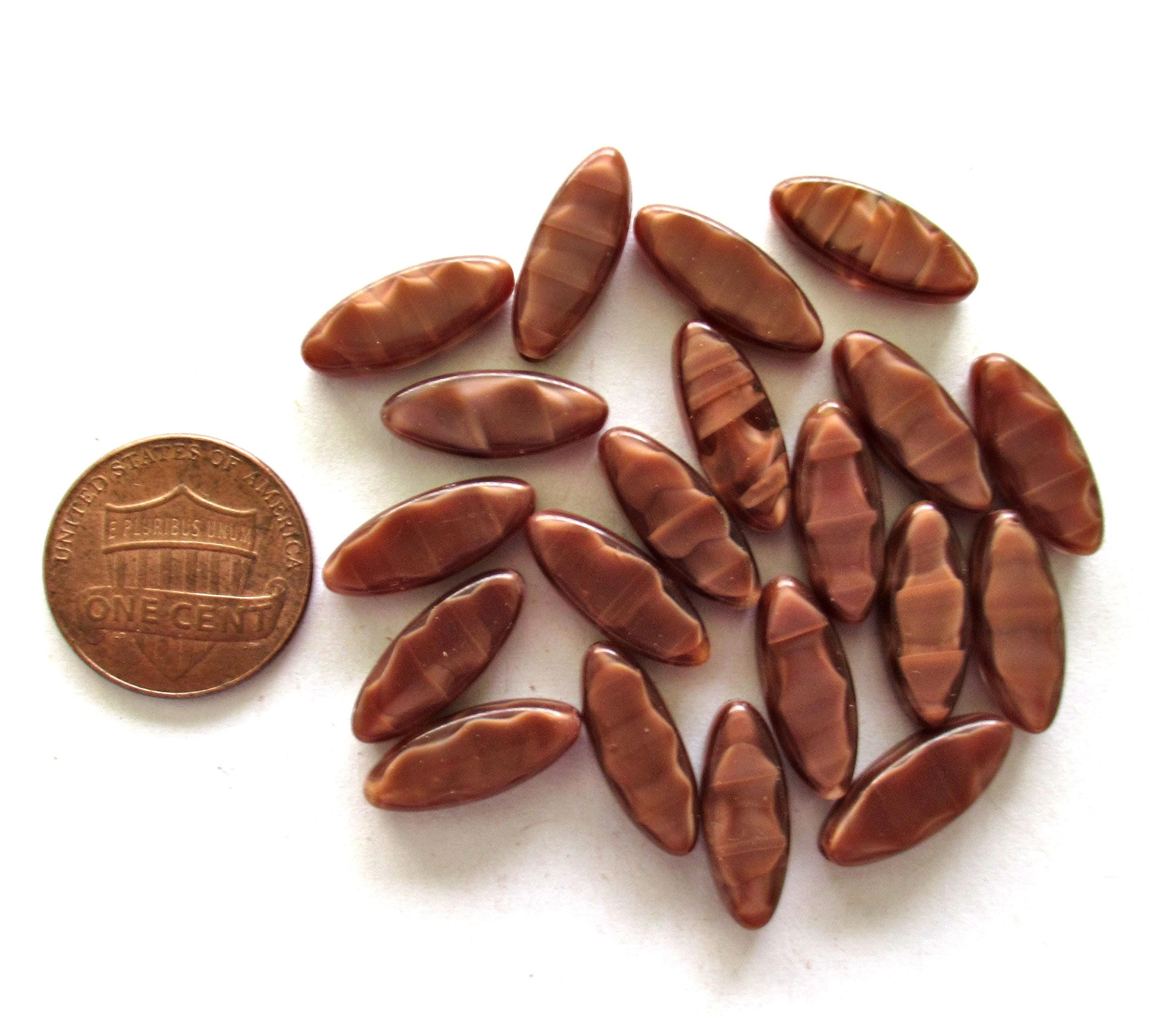 Ten Czech glass spindle beads - opaque brown silk beads - 16 x 6mm - table cut beads - C00331