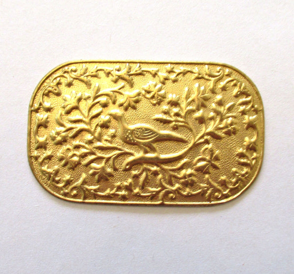1 Ornate Victorian pheasant brass stamping medallion, - pendant, charm - 2.25" by 1.25"in diameter - made in the USA C0095