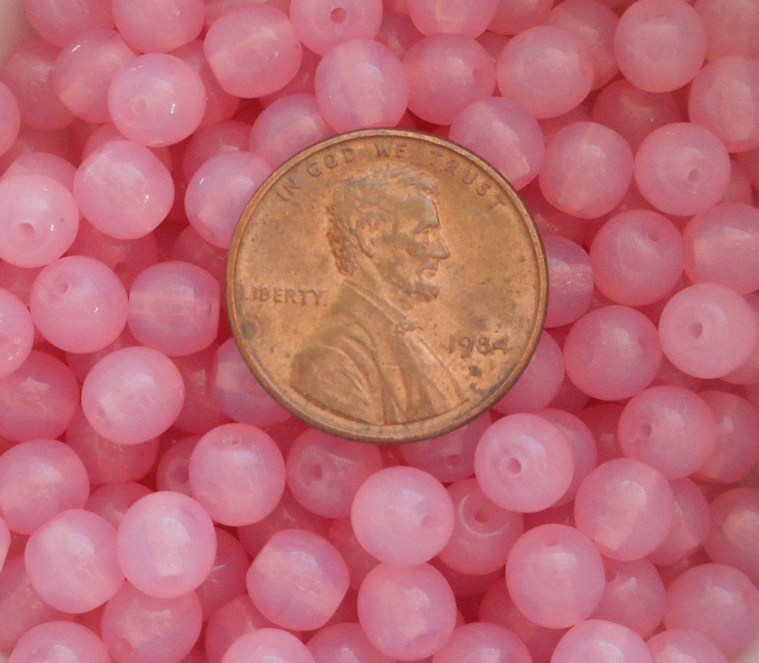 Lot of 50 6mm Czech glass beads, Milky Pink Rose Opal, opaque smooth round druk beads C8850