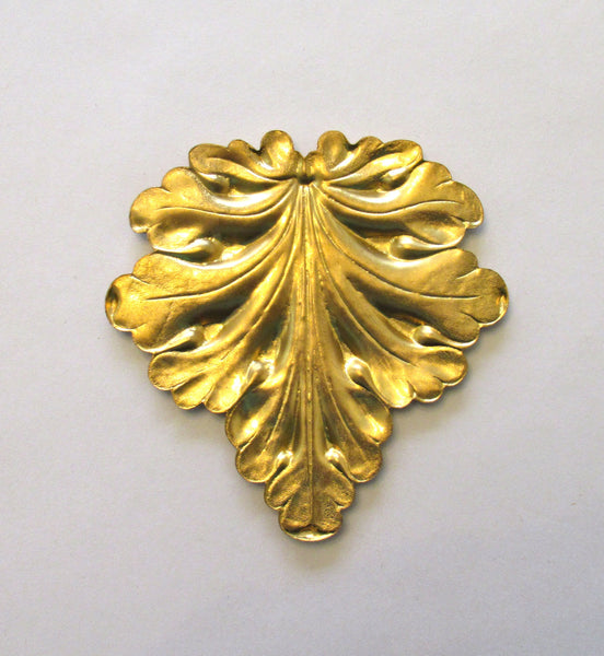 1 extra large leaf raw brass stamping - art nouveau, Victorian pendant, ornament 3.75" x 3.75" inches - made in the USA C00351