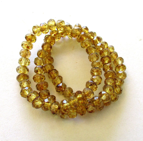 30 small puffy rondelle beads - crystal clear with a full picasso coat - 3mm x 5mm faceted Czech glass rondelles 00531
