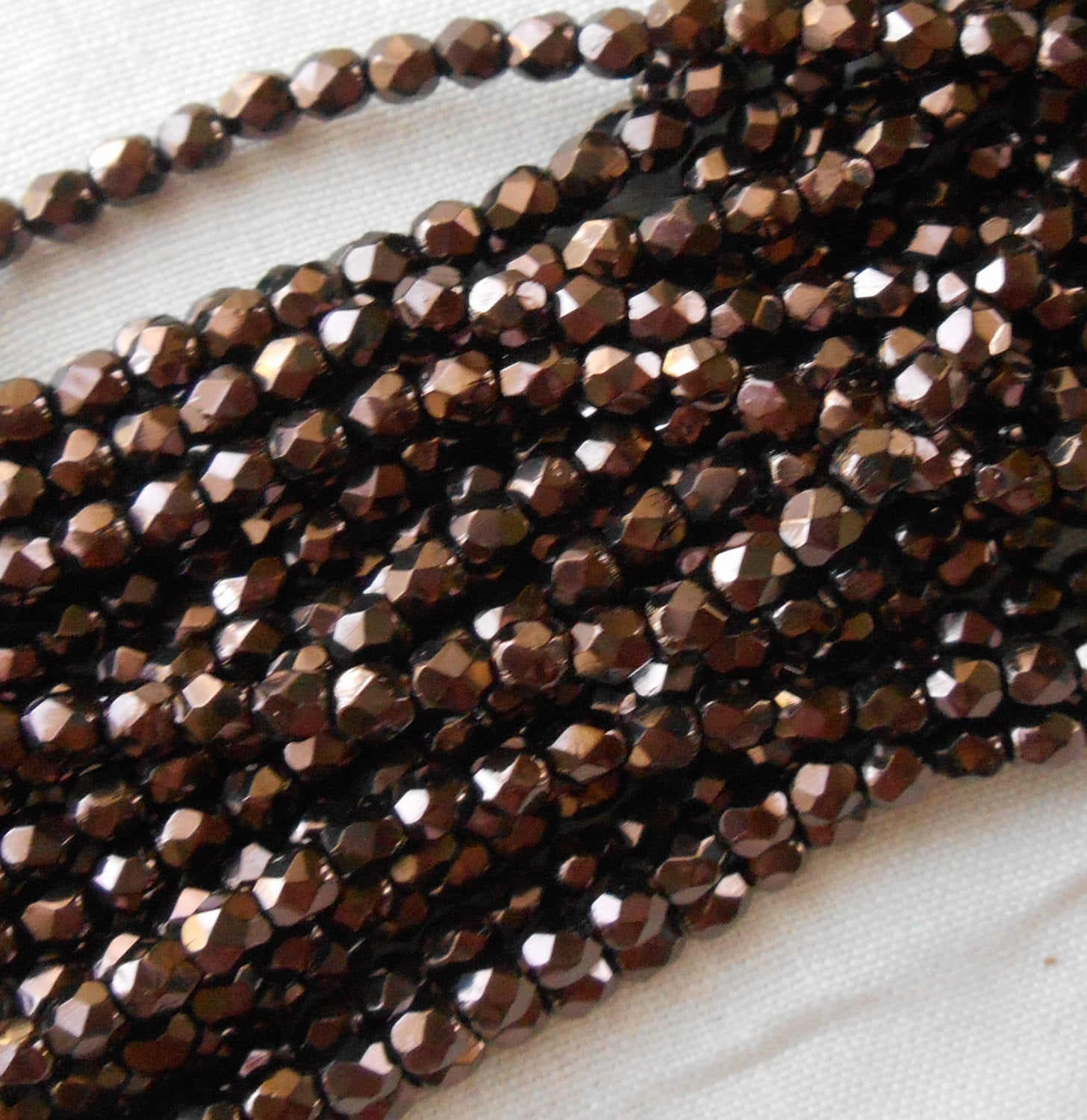 50 3mm Czech glass beads, Brown Metallic,Chocolate Bronze, firepolished faceted round beads C0045