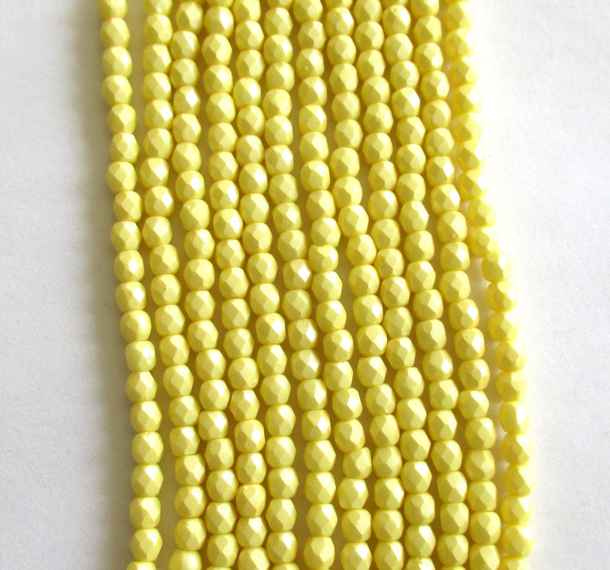 50 4mm Czech glass beads - opaque bright Powdery Pastel Yellow - fire polished faceted round beads - C0018 - Glorious Glass Beads