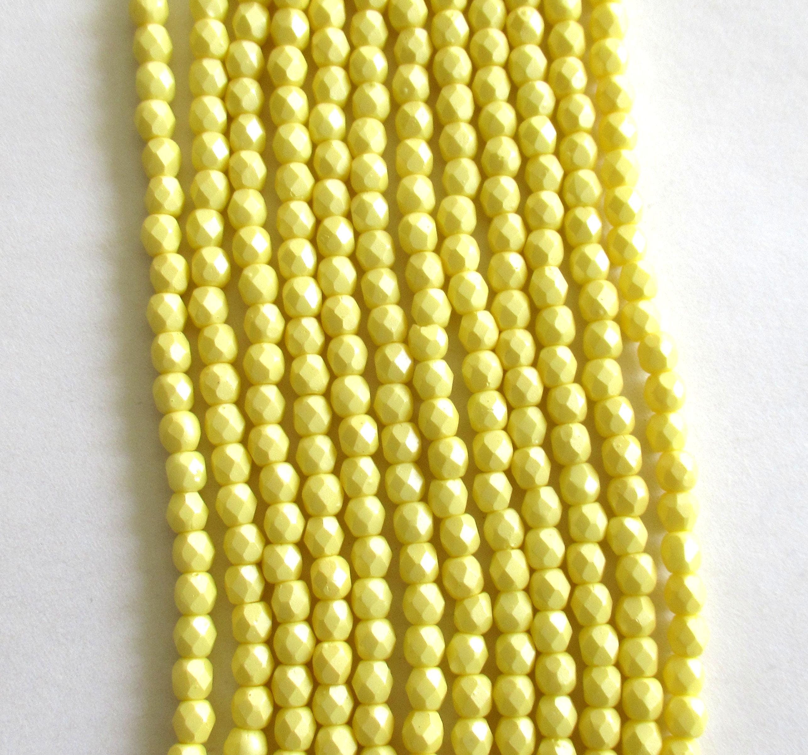 50 4mm Czech glass beads - opaque bright Powdery Pastel Yellow - fire polished faceted round beads - C0018 - Glorious Glass Beads