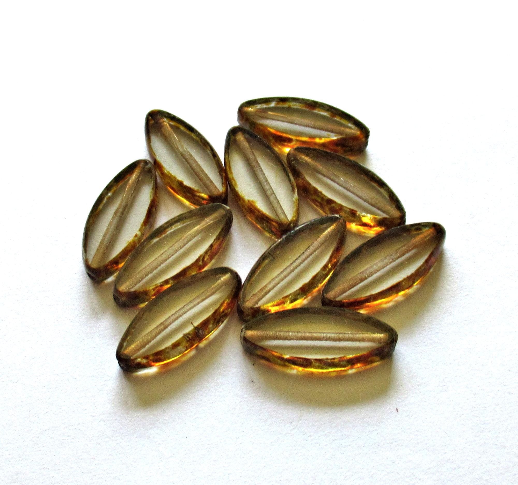 Ten Czech glass spindle beads - crystal clear picasso - 18 x 7mm - table cut beads - C00052
