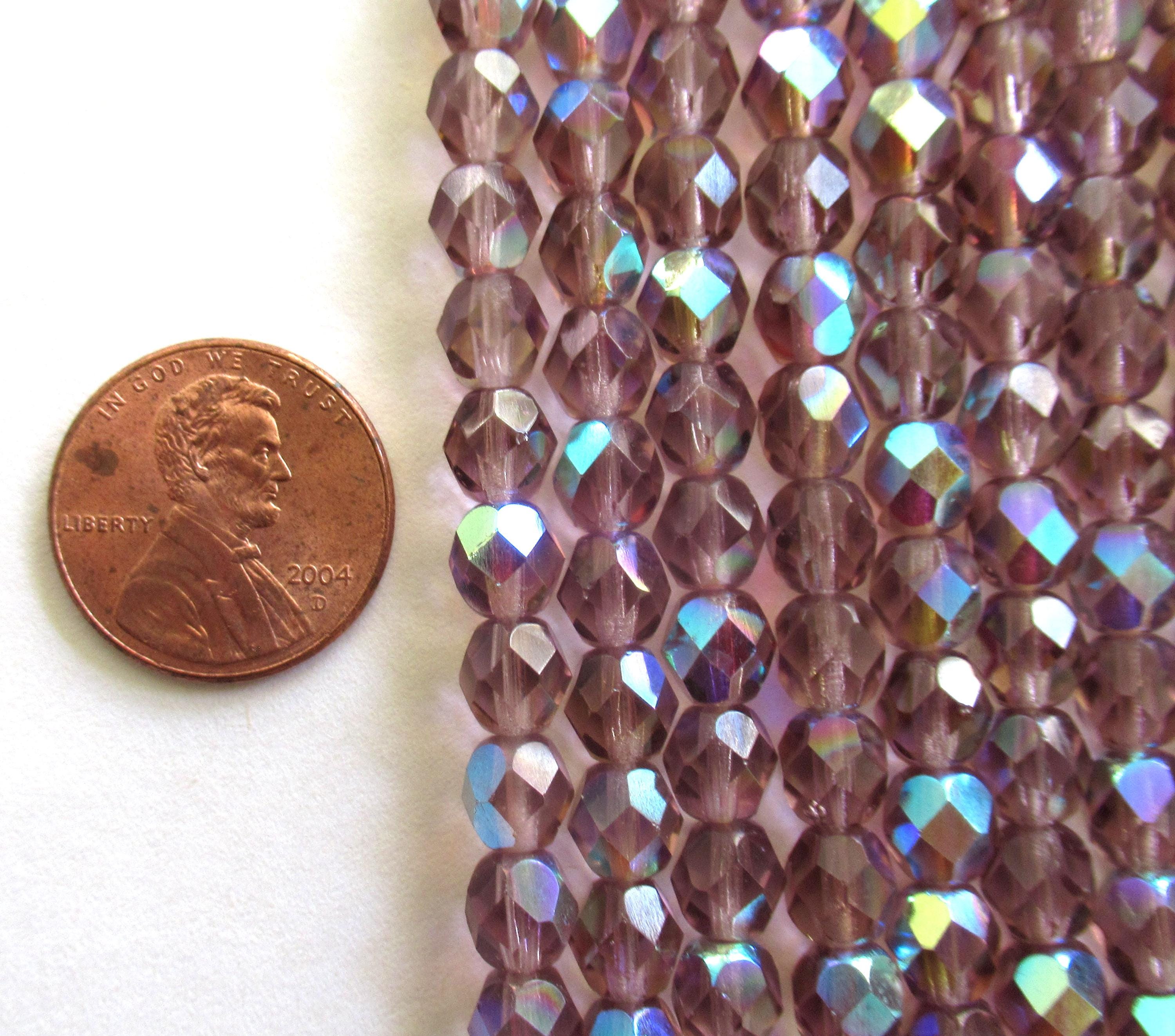 25 6mm Czech glass faceted round beads - light amethyst ab purple - C0036