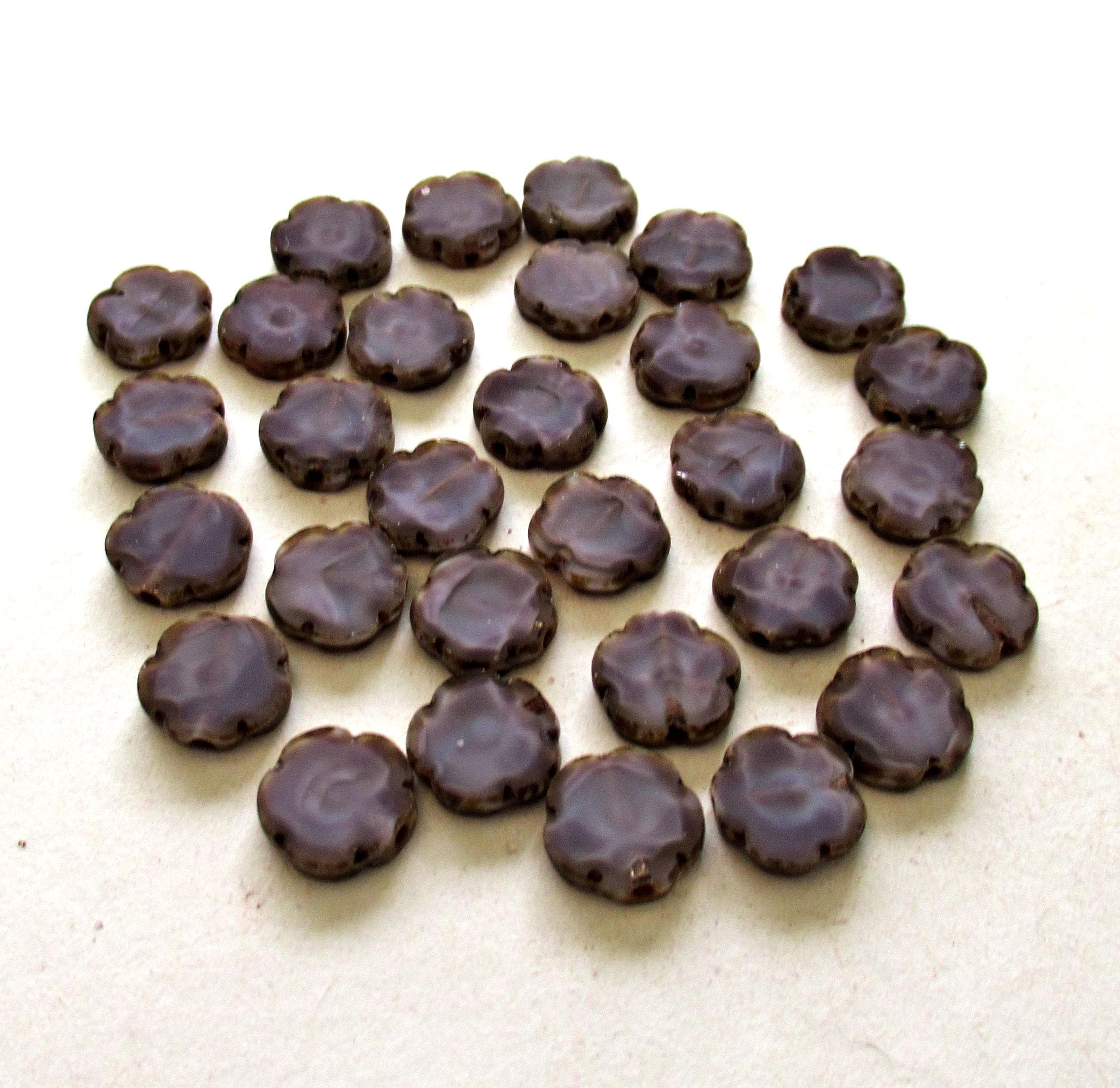 Czech glass flower beads - marbled silky purple or amethyst picasso flowers - 10mm table cut beads - 10 pieces - C00101