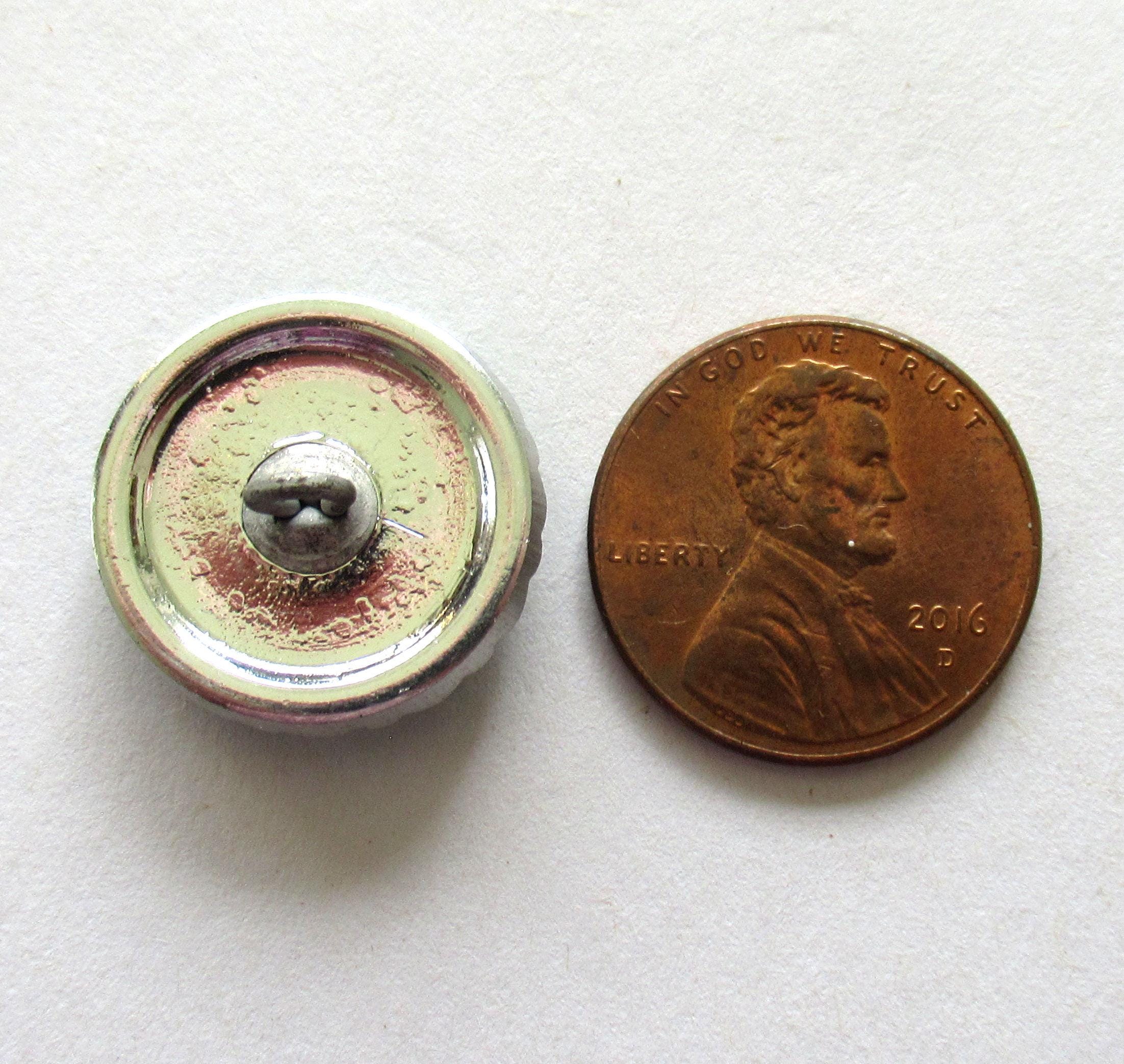 One 18mm Czech glass flower button - green & orange glass with gold accents and a turquoise wash - decorative floral shank buttons - 00371