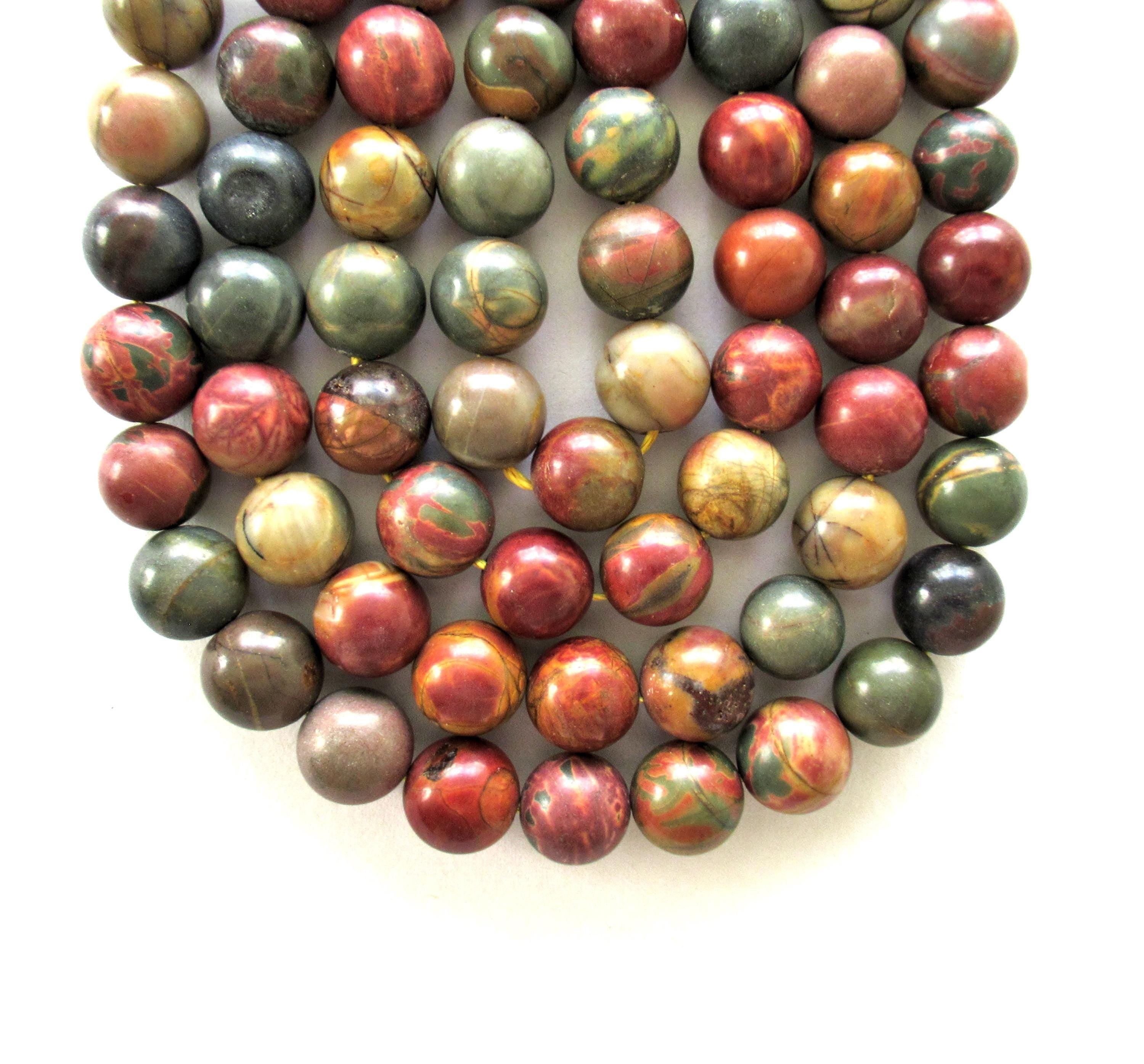 Red Creek Jasper smooth round Beads - 10mm semiprecious stone beads - Cherry Creek Jasper - Picasso Jasper - 39 pieces