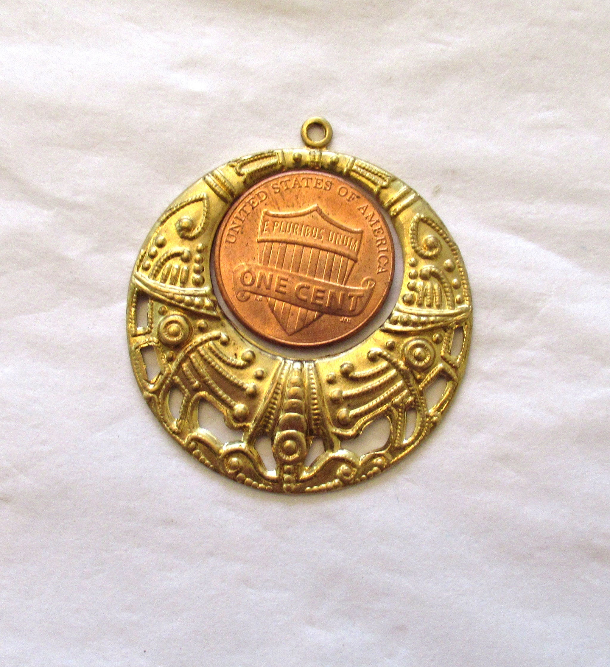 2 Raw Brass Stampings - ornate dangles - charms - drops - earrings 36mm - made in the USA C00542