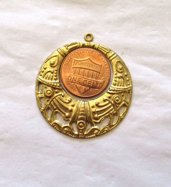 2 Raw Brass Stampings - ornate dangles - charms - drops - earrings 36mm - made in the USA C00542