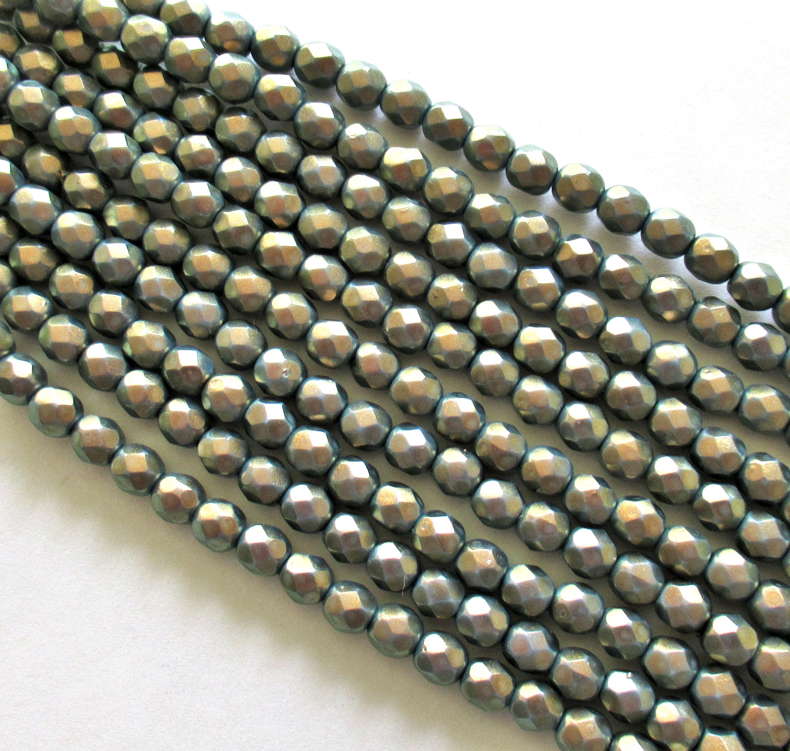 25 6mm Czech Czech glass beads - blue w/ gold finish - Halo Ethereal Shadows - faceted round beads - C0062 - Glorious Glass Beads