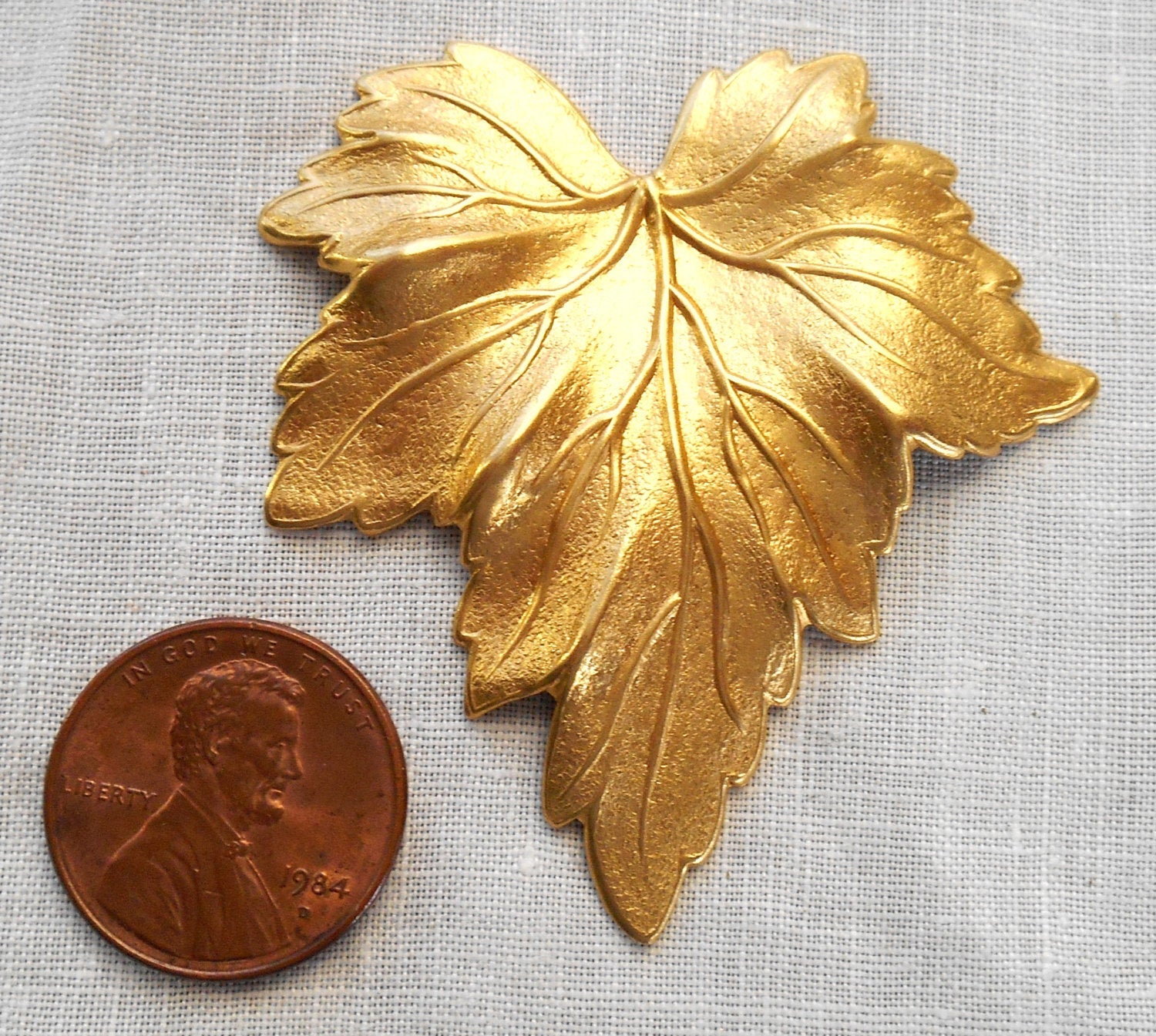 1 large raw brass stamping, a Victorian leaf, pendant, charm, connector, ornament, 51mm x 48mm made in the USA C0601 - Glorious Glass Beads