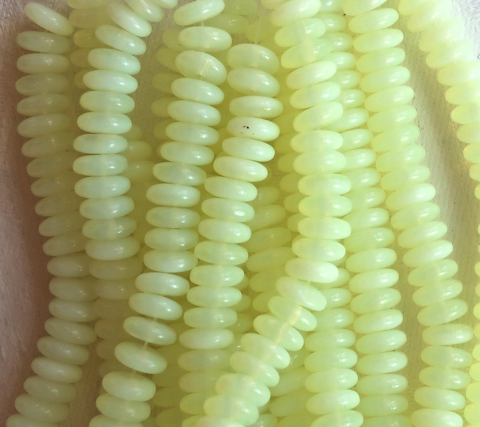 Lot of 50 6mm Czech glass rondelle beads, milky jonquil yellow flat spacers or rondelles C0601