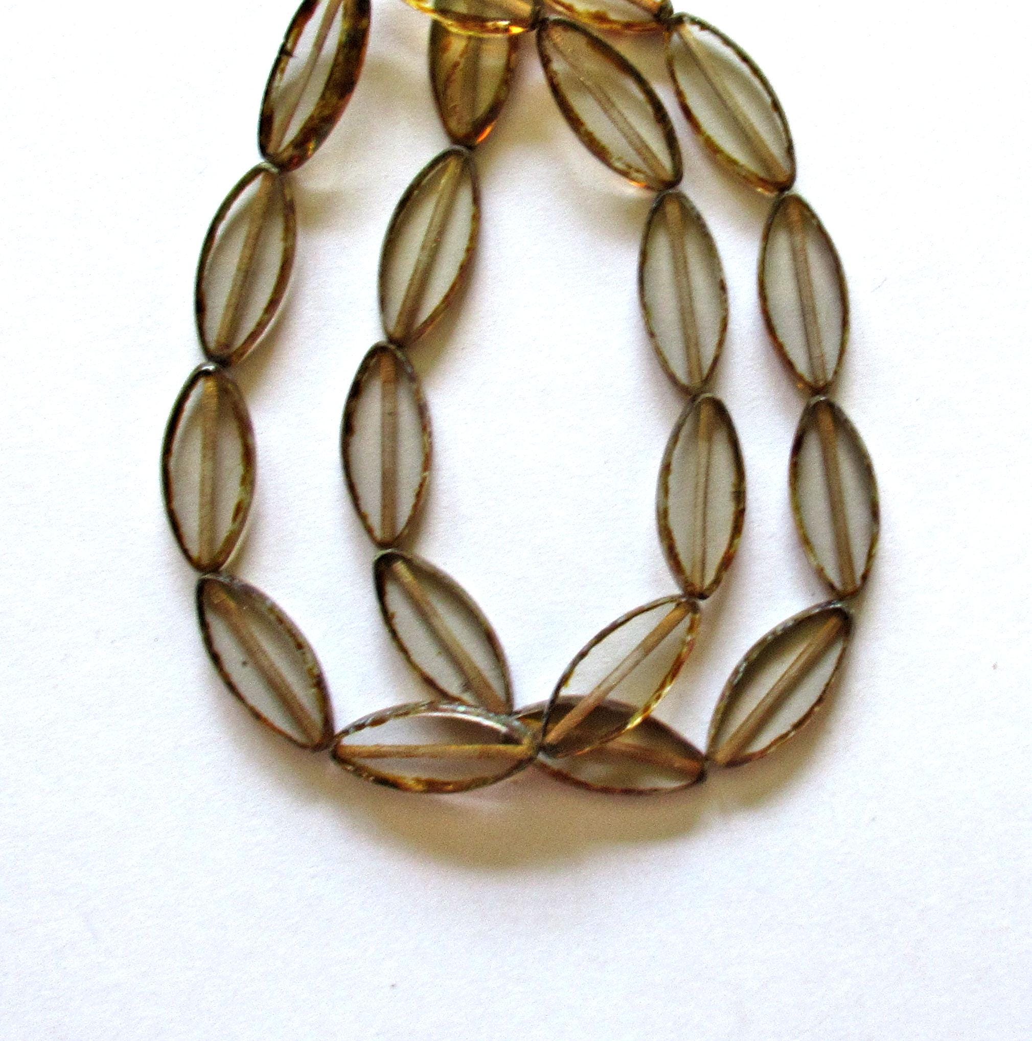 Ten Czech glass spindle beads - crystal clear picasso - 18 x 7mm - table cut beads - C00052