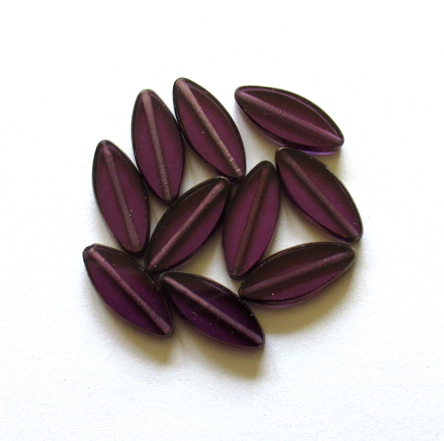 Ten Czech glass spindle beads - 18mm x 7mm - amethyst or purple with bronze accents - table cut beads C00072