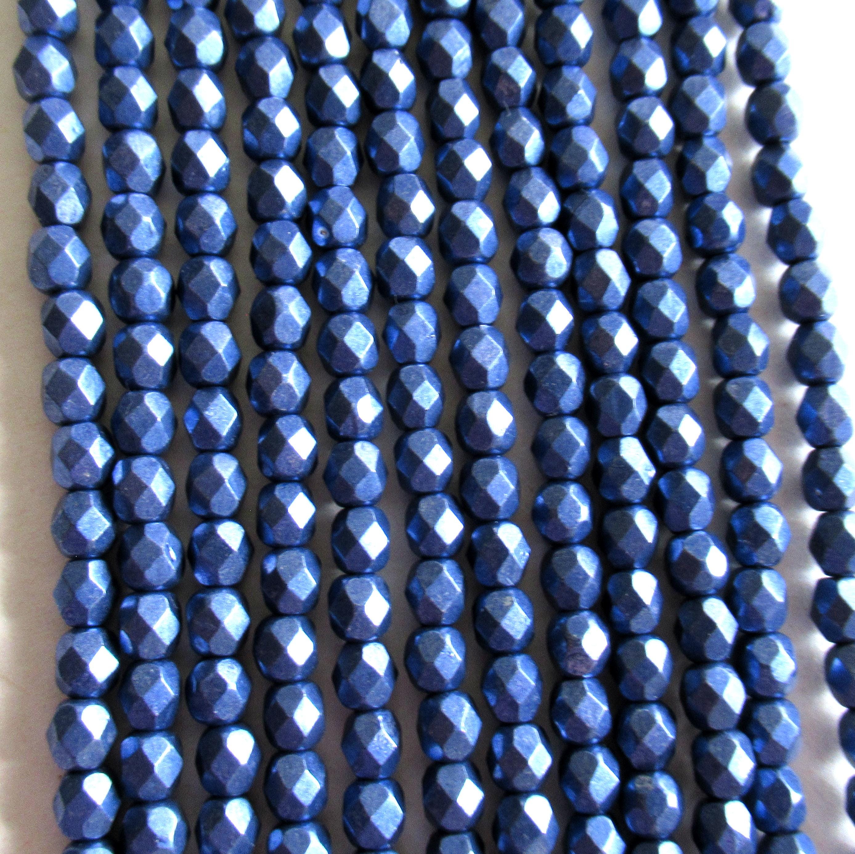 50 4mm saturated super violet Czech glass beads - metallic blue violet purple beads - faceted fire polished beads - C0084