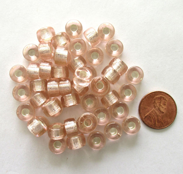 25 9mm Czech glass pink silver lined pony roller beads - large - big hole crow beads, C00521
