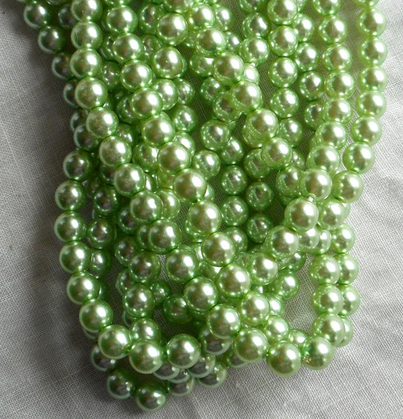 50 6mm green glass pearl druk beads, Light Chrysolite, Mint Green Preciosa Czech round smooth glass pearls C0086