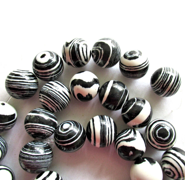 12mm Calsilica smooth round zebra beads - synthetic semiprecious gemstone beads - black & white druk beads - 10 beads