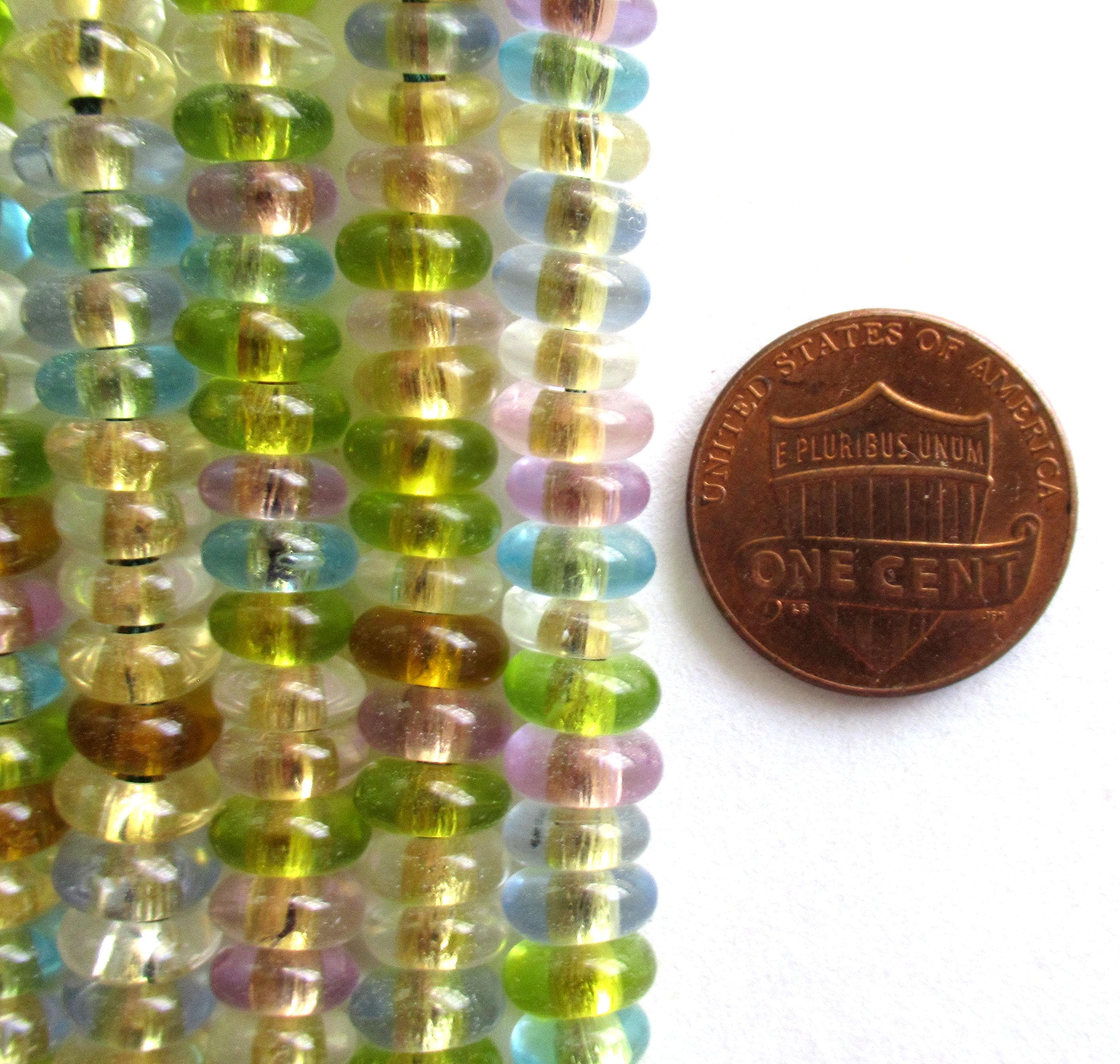 Small Czech glass rondelle spacer beads - multi colored gold lined beads 7 to 8mm - 100 pieces - C0000