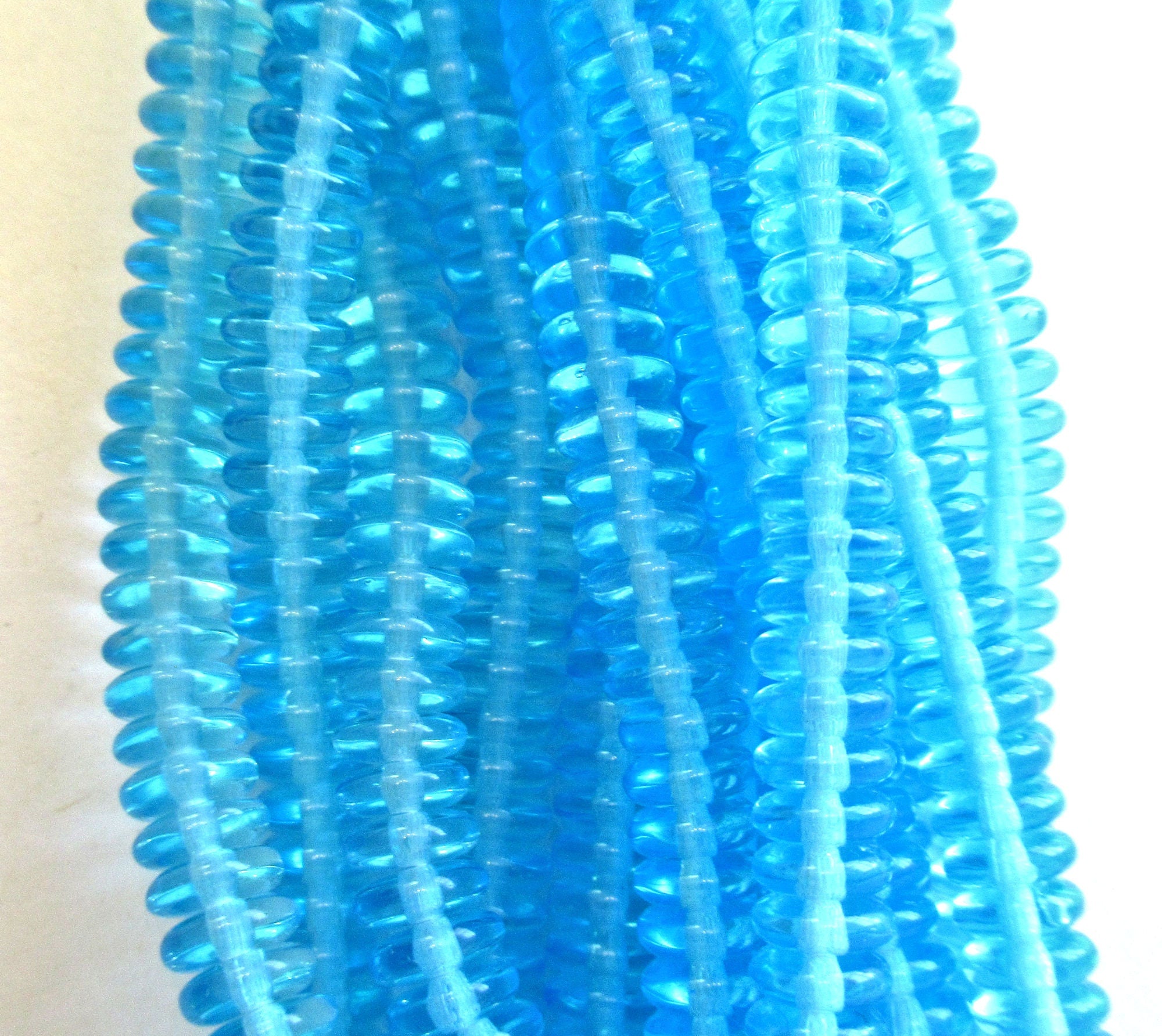 Lot of 50 6mm Czech glass rondelle beads - transparent aqua blue flat spacers or rondelles C0054