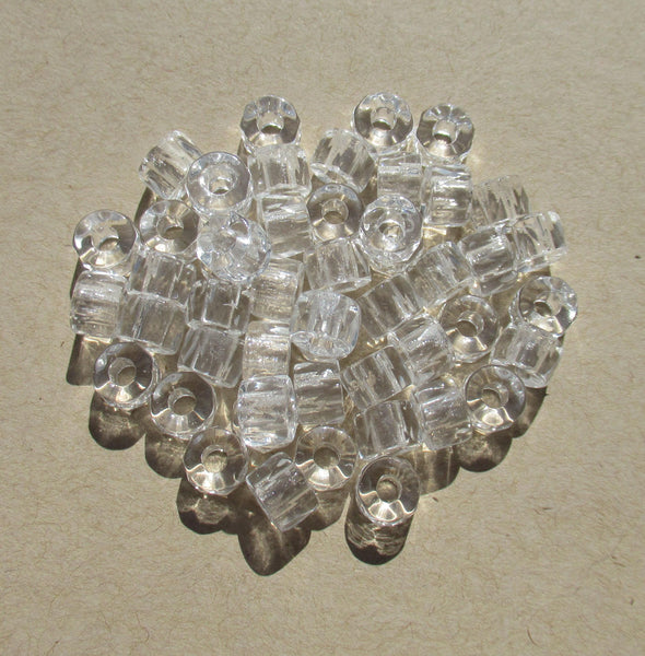 25 9mm Czech glass faceted pony or roller beads - crystal clear - large hole glass crow beads C0381