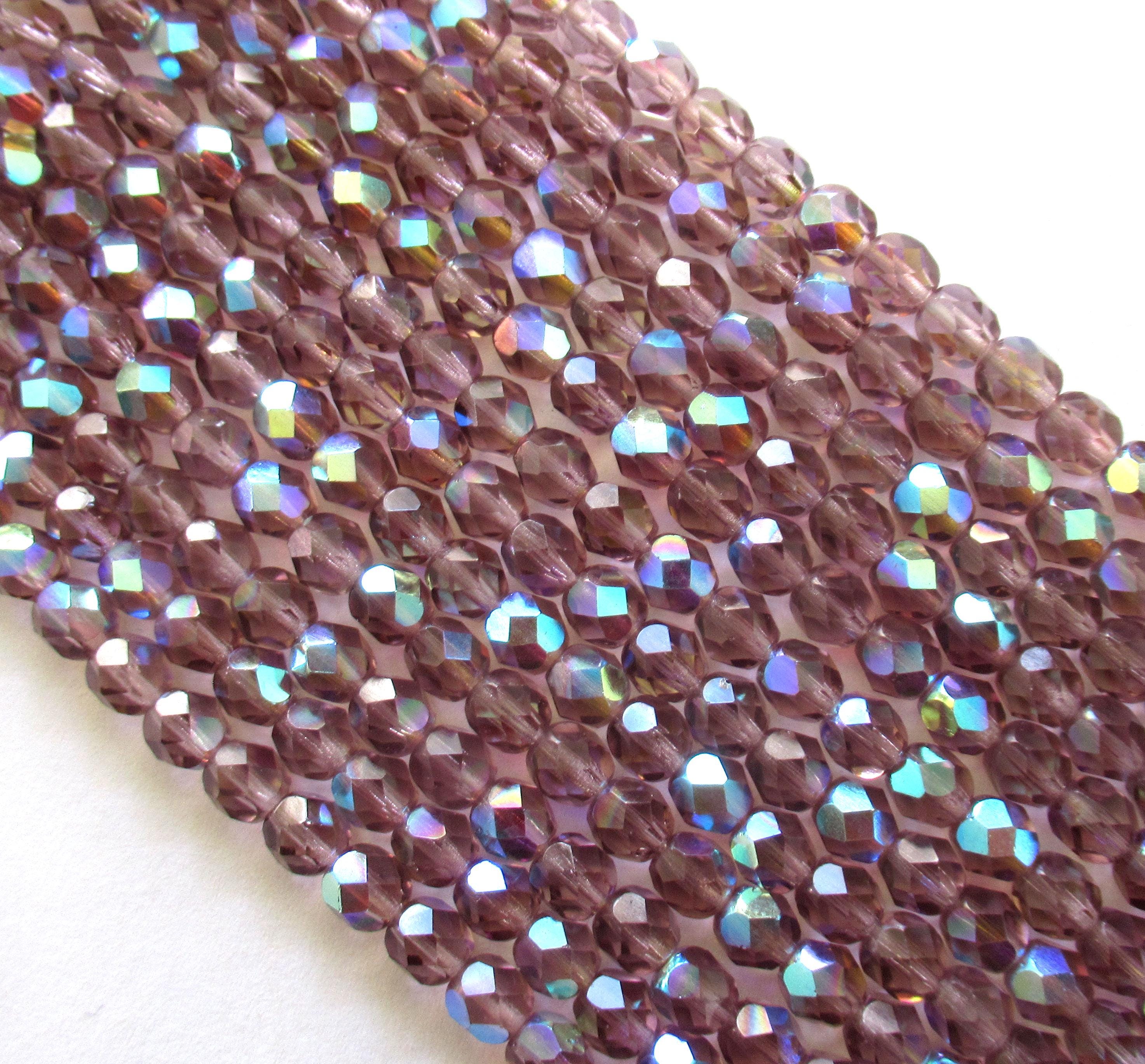25 6mm Czech glass faceted round beads - light amethyst ab purple - C0036